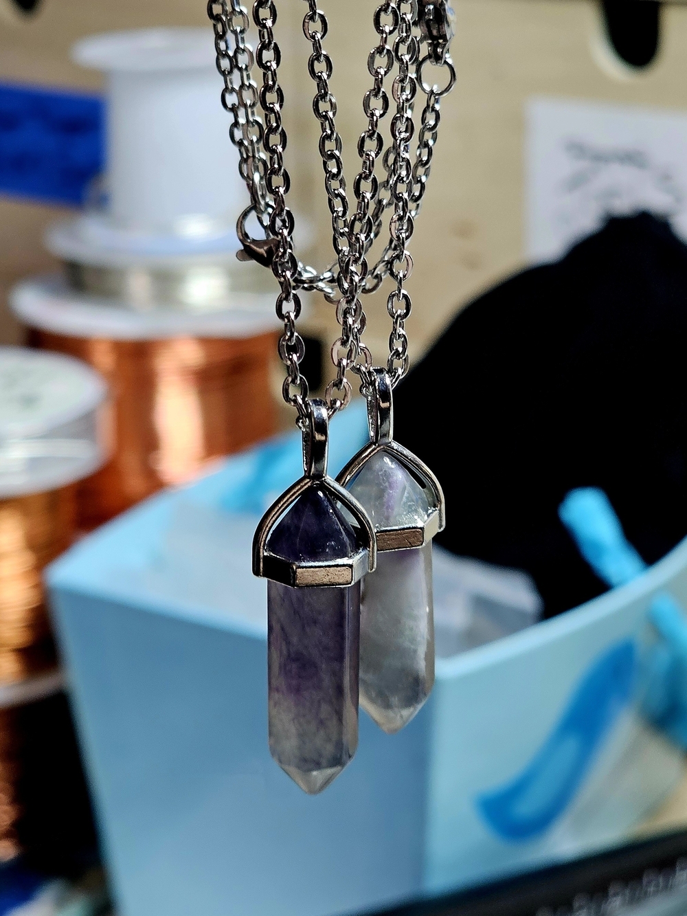Sterling Silver Amethyst Point Pendant Necklace - Purple Crystal